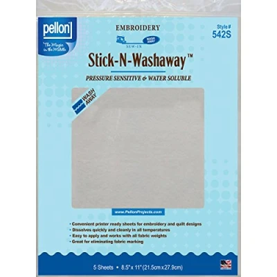 Image of Pellon Stick N Washaway Embroidery Stabilizer, White 8.5 x 11 5/Pkg