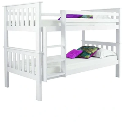 Image of Single Sleeper Double Wooden Bunk Bed Childrens (Bunk White Top/Bottom)