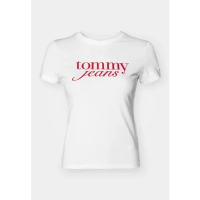 Image of Tommy Jeans SLIM Essential LOGO TEE Print Tshirt, Women&#039;s, Size: 12, Ecru
