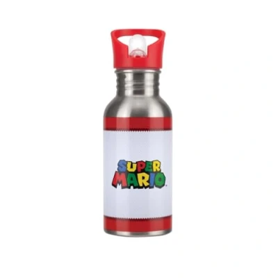 Image of Paladone Super Mario Metal Water Bottle with Straw Officially Licensed Merchandise, 16 Ounce
