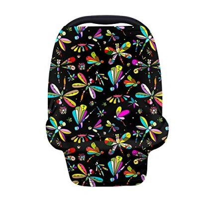 Image of Binienty Colorful Dragonfly Nursing Cover Carseat Canopies for Baby Boys Girls, Stretch Breastfeeding Scarf Car Seat