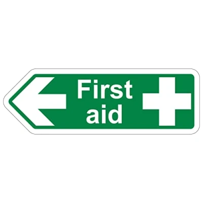 Image of V Safety Shaped Sign First Aid Arrow Left 300X100 1MM Rigid Plastic