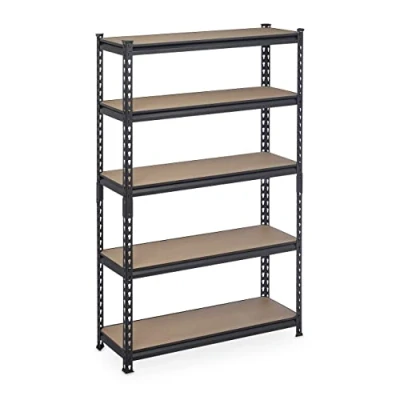 Image of Relaxdays Heavy Duty Shelving Unit, HxWxD: 153 x 91 30.5 cm, Steel &amp; mdf, 1800 kg Load Capacity, Garage Tool, Black