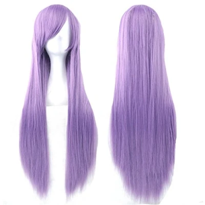 Image of Fouriding 32&quot; Violet Women&#039;s Long Straight Full Wigs Costume Synthetic Hair Hairpieces with Oblique Bangs for Halloween Anime Cosplay Party Girl Women +Wig Cap
