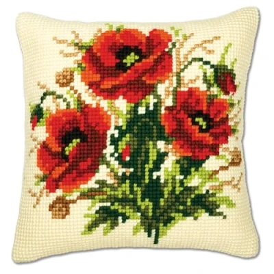 Image of Vervaco Cross Stitch Cushion: Poppies,Setof1,