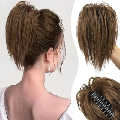 Image of RPAEOY Ponytail Hair Hairpieces for Women 12 Inch Straight Claw Clip in Extension Natural Synthetic Fiber Wigs Replacement Cosplay Daily Use Party Wear (Dark Brown)