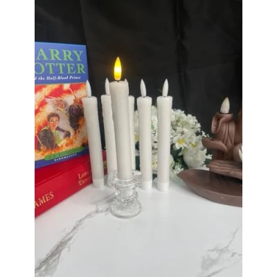 Image of H Homedelight1234 Flickering Real Wax LED Taper Candle Set with Timer Remote, Battery Powered Included Flameless Candles for Decorative Lighting Pack of 6 (White)