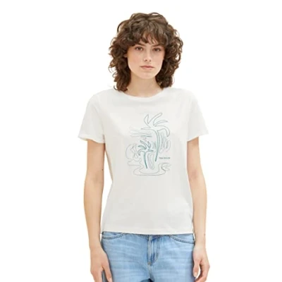 Image of TOM TAILOR Women&#039;s 1036888 T Shirt with Print, 10315 Whisper White, S