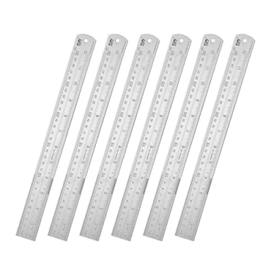 Image of Classic Ruler 12 Inch Stainless Steel Straight Edge Metal Rulers for Measuring Tool 6 Pack Set
