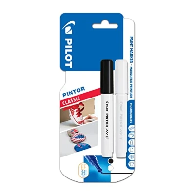 Image of PILOT Pintor Extra Fine Line Bullet Point Marker 2.3mm Tip Black and White (Pack of 2)