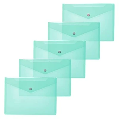 Image of HERMA 20060 Document Wallets A5 Transparent Turquoise Pack of 5 Small Pockets Envelopes with Press Stud Fastening, Plastic for School, University, Office, Travel