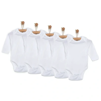 Image of ebebek HelloBaby Baby Bodysuits 5 PCS Bodysuit for Boys and Girls Newborn Infant Toddlers Onesies White (White Long Sleeve, Newborn)