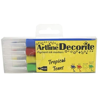 Image of Artline &#039;Decorite&#039; Tropical Tones Brush Marker Pens for Card, Glass, Metal and Plastic