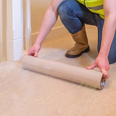 Image of eXtreme Clear Carpet Protector Film Self Adhesive Roll Temporary Protecting Water Resistant Floor Dust Sheet Cover 60cm x 50m (60 Micron)