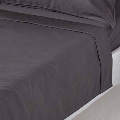 Image of HOMESCAPES 1000 Thread Count Egyptian Cotton Grey Flat Sheet Super King Size Luxury Bed
