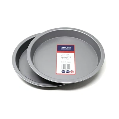 Image of Lets Cook Cookware 7 Inch Fixed Base Victoria Sandwich Pan Twin Pack, 18cm, British Made with PFOA &amp; BPA Free Non Stick