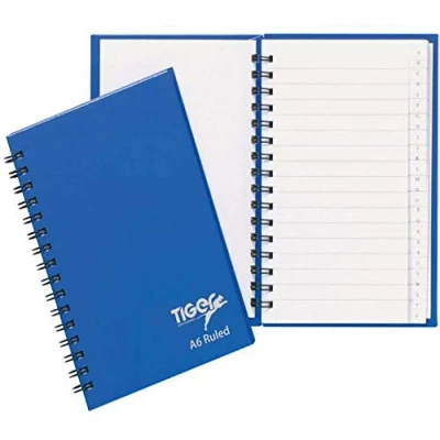 Image of Tiger Blue A6 Indexed Notebook Spiral Twin wire Manuscript Ruled 72 Sheet A to Z