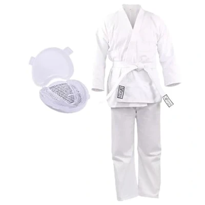 Image of VIPER Karate Uniform with Belt and Free Gum Shield, White Poly Cotton Training Suit (0/130cm)