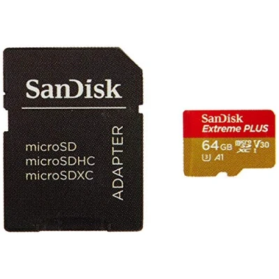 Image of SanDisk Extreme Plus (64GB) microSDXC Memory Card with SD Adaptor