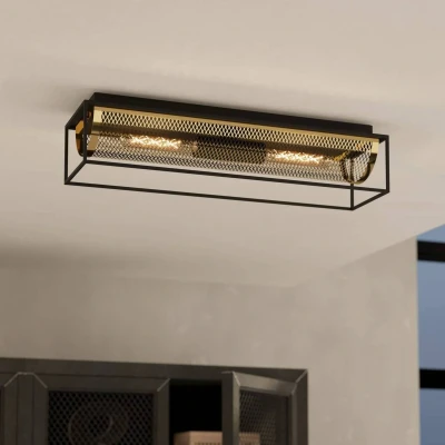 Image of Eglo Ceiling Light Fixture Nohales, Rectangular lamp, Living Room and Hallway Lighting, Metal in Brass Finish Black, E27 Socket, 25&quot;