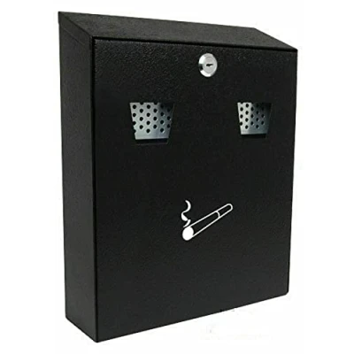 Image of Lockable Wall Mounted Ash Bin Garden Outdoor Cigarette Ashtray Heavy Duty Metal Smoking Box for Office Pub Club with 2 keys ‎25.7 x 9.5 30cm