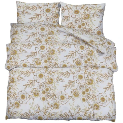 Image of vidaXL Duvet Cover Set White and Brown 200x200 cm Cotton