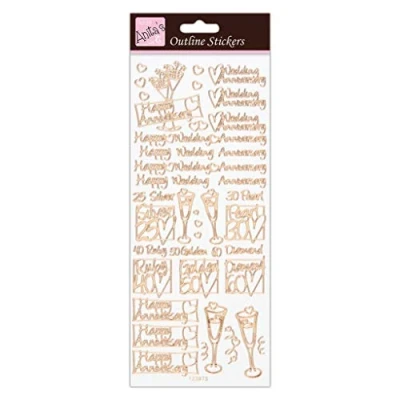 Image of Anitas Outline Stickers, Wedding Anniversary, Rose Gold On White, For Scrapbooking, Card Making, Kids Play, Homework, Art, Craft, Embelish, Decorative, Paper, Card, Glass, Metal, Plastic, Foam
