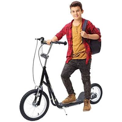 Image of HOMCOM Teen Stunt Scooter Push Kick Scooters for Kids with Rubber Wheels Adjustable Handlebar Front Rear Dual Brakes Kickstand, 5+ Years, Black