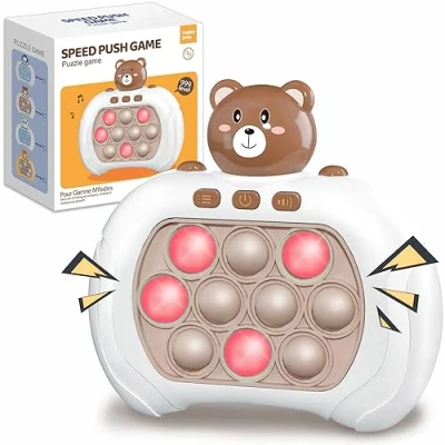 Image of TeaRoo Quick Pop Game Fidget Toys Pro for Kids Adults, Handheld Fast Puzzle Machine, Push Bubble Stress Toy, Relief Party Favors (Brown Bear)