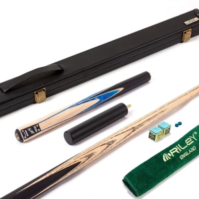 Image of BCE Mark Selby Black Series ¾ Cut Snooker &amp; Pool Cue with Deluxe Hard Case Black/Blue Marbleised/Maple 145cm Extension (GMP 18)