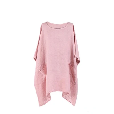 Image of LushStyleUK New Ladies Italian Plus Size Plain Linen Tunic Top Women Lagenlook (Nude)