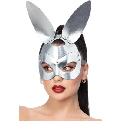 Image of Smiffys Fever Silver Mock Leather Rabbit Mask, Accessories Fancy Dress, Rabbit/Bunny Dress Up Masks