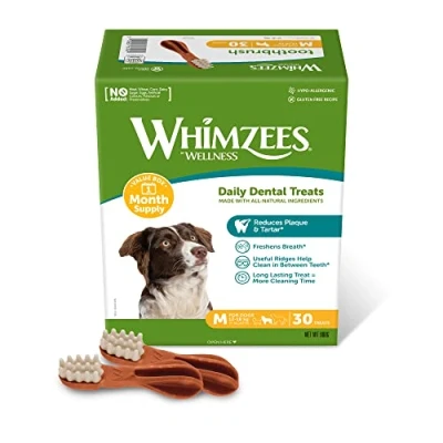 Image of WHIMZEES By Wellness Toothbrush, Month Box, Natural and Grain Free Dog Chews, Dental Sticks for Medium Breeds, 30 Pieces (One Supply), Size M