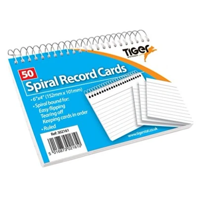Image of 10 x 50 Sheet Packs of Record Flash Cards Ruled Spiral Study Revision White 6x4&quot;