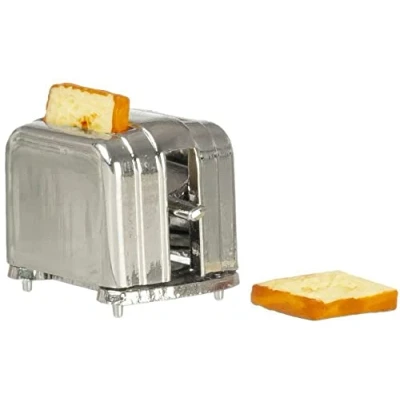 Image of Melody Jane Dolls House Silver Toaster &amp; Slices of Bread Miniature Kitchen Accessory 1:12