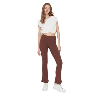 Image of Trendyol Women Loungewear Normal Waist Straight Leg Fitted Trousers Brown