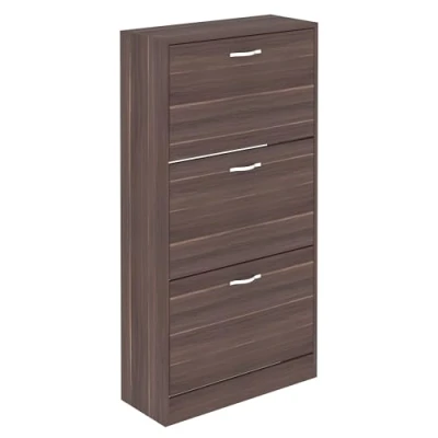 Image of Vida Designs 3 Drawer Shoe Cabinet Cupboard Storage Organiser Pull Down Wooden Hallway Furniture Unit, Walnut