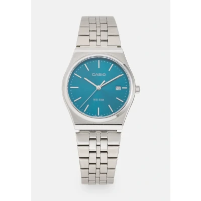 Image of Casio Watch Unisex silvercoloured/petrol blue, Size: One Size, Silver coloured/petrol blue