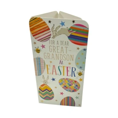 Image of Easter Money Wallet Card for Great Grandson, Colourful Eggs Design, Bunny and Bee Decorations