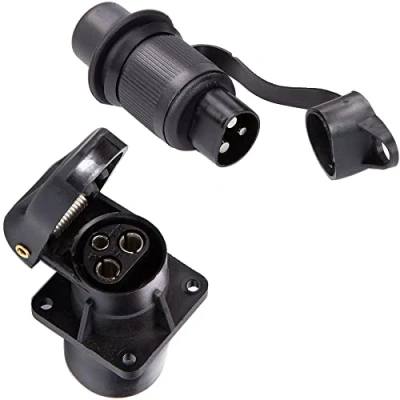 Image of SPARKMOTO 3 Pin Tractor Plug and Socket, 12V Waterproof Trailer Socket,Tractor Male Female Socket For Agricultural Machines (4 Mounting Holes B)