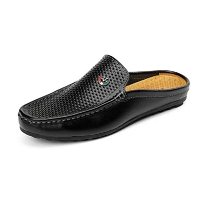 Image of Men&#039;s Classic Leather Slippers Office Casual House Slip On Backless Loafers black Size: 9.5