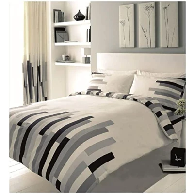 Image of GC GAVENO CAVAILIA Easycare Geometric Bedding Sets Single, Warm &amp; Cosy Polycotton Duvet Quilt Cover Set, Black
