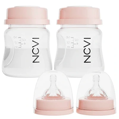 Image of NCVI Baby Bottles Compatible with Breast Pump 8782, Milk Storage Nipples and Travel Caps, Anti Colic, BPA Free, 4.7oz/140ml, 2 Count