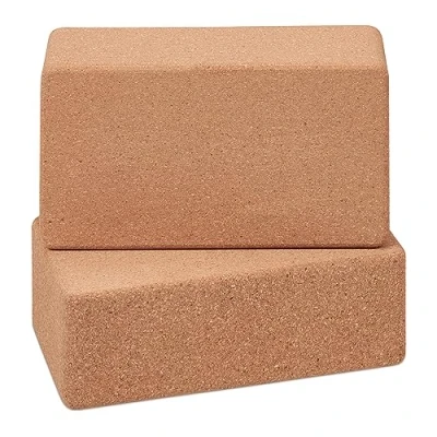 Image of Relaxdays Yoga Block, Set of 2, Cork Bricks, for Pilates, Stretching, Balance, 12 x 22.5 7 cm, Non Slip Cubes, Natural, 100%