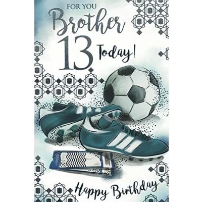 Image of BROTHER 13TH BIRTHDAY CARD. FOOTBALL DESIGN. 9 X 6 INCHES