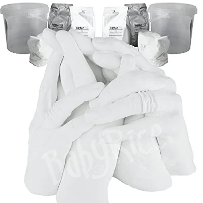 Image of Family Hand Casting Kit 3D Cast Sculpture Gift, Large 2 Set, 2kg Alginate, Stone Plaster, Clear Containers for Impression Mould, Easy Instructions by BabyRice Made in UK