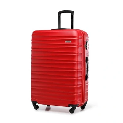 Image of WITTCHEN Travel Suitcase Carry On Cabin Luggage Hardshell Made of ABS with 4 Spinner Wheels Combination Lock Telescopic Handle Groove Line Size Large Red