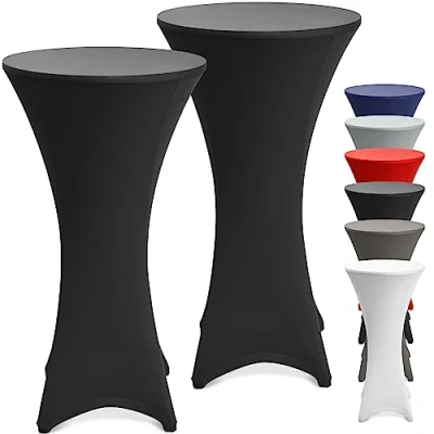 Image of Beautissu 2 Set of Stretch Cover Stella Spandex Poseur Table Cocktail Tablecloth Ø 80 85 cm Event Decoration Black
