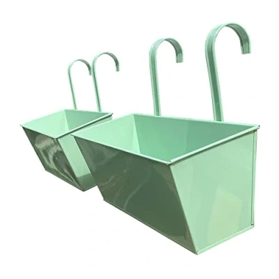 Image of Selections Sage Green Balcony Hanging Garden Planters (Pack of 2) Outdoor Usage 40cm