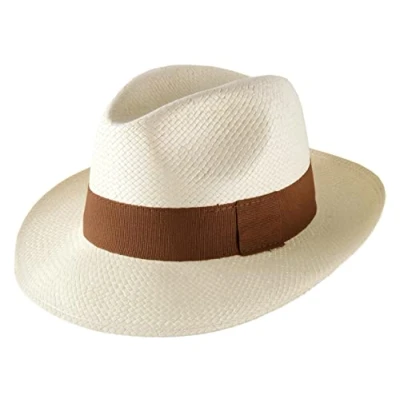Image of Classic Italy Panama Hat Wide Straw Size 59 cm Creme Marron